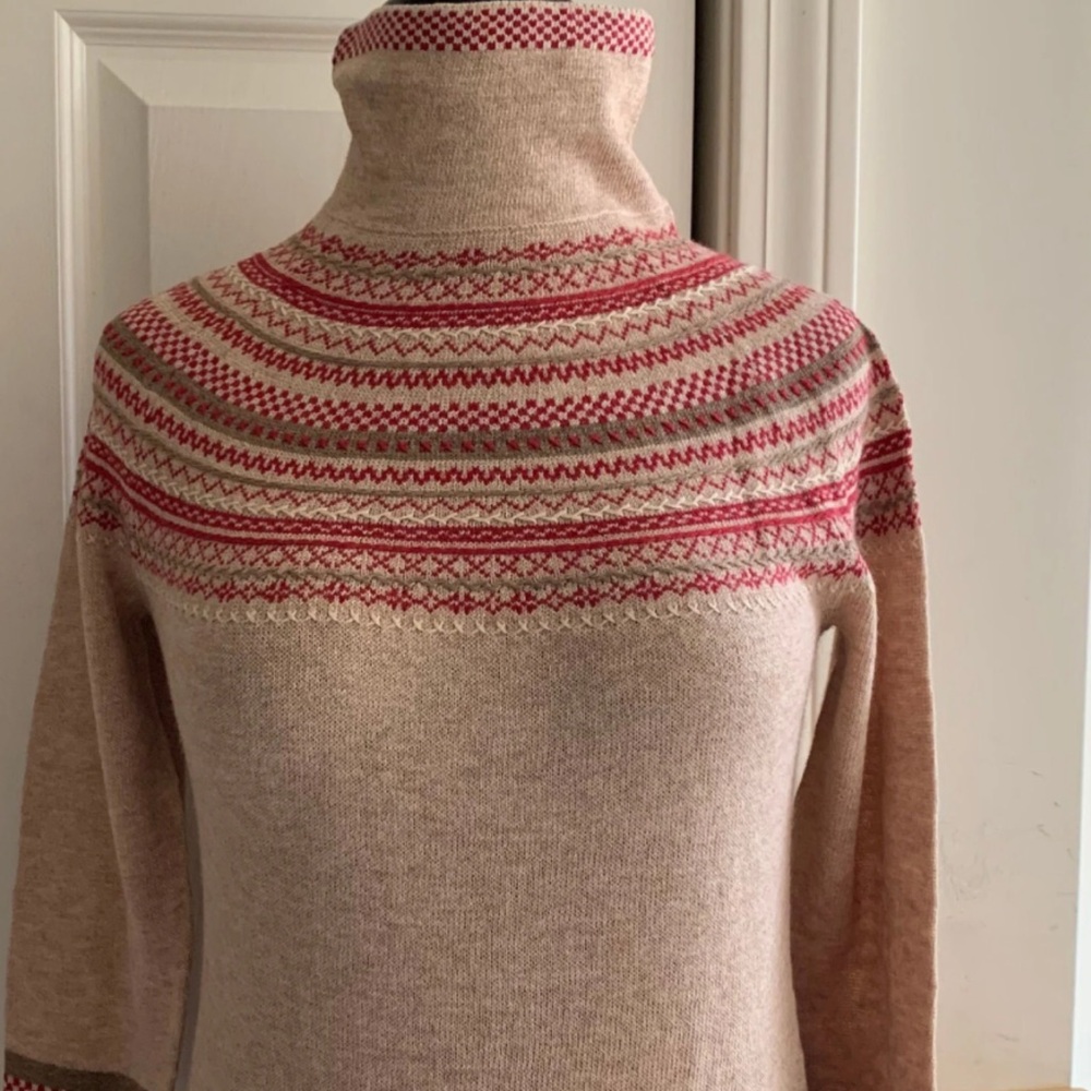 J. Jill Red and Cream Turtleneck Sweater Cozy Cowl Design